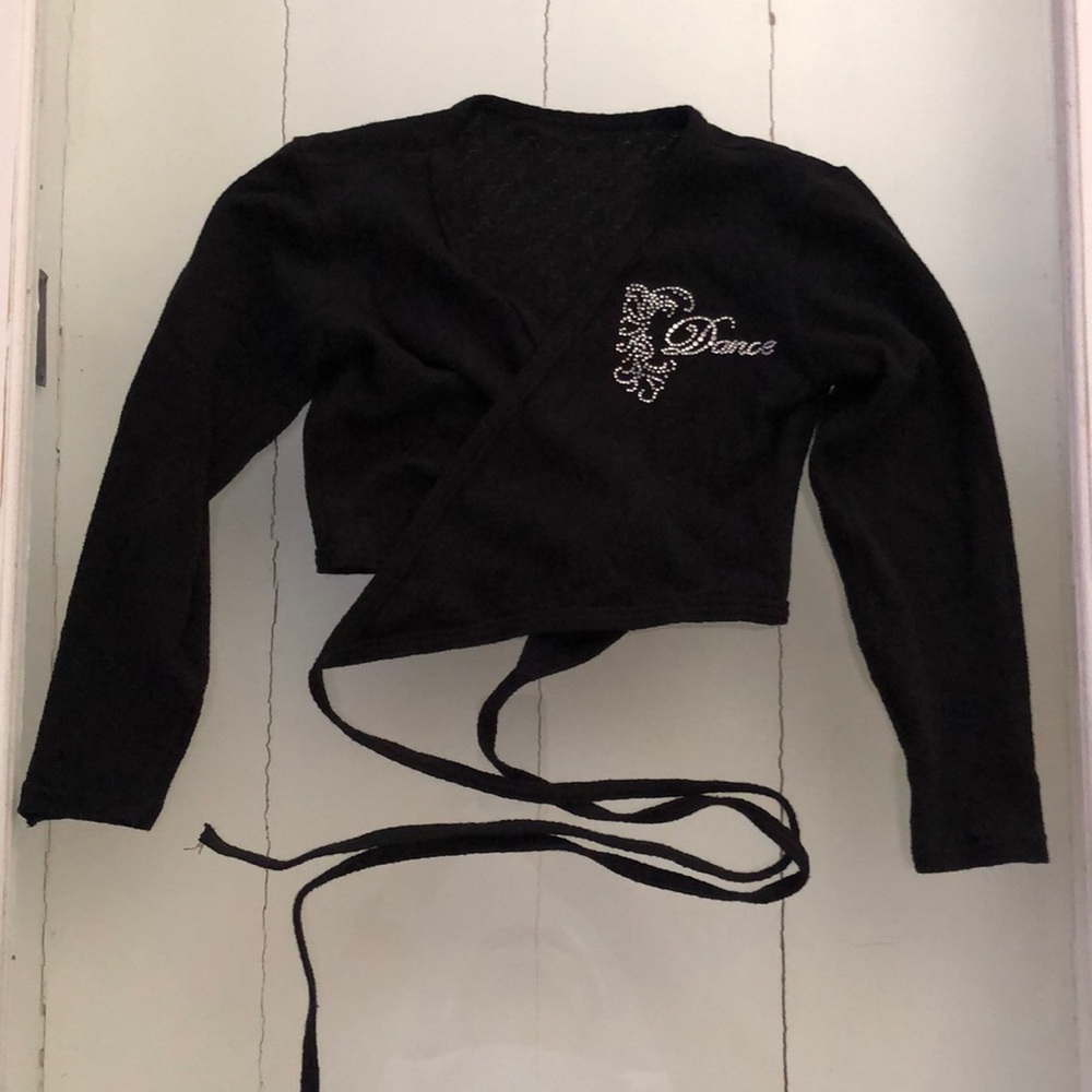 Motionwear. Black ballet sweater with rhinestones.